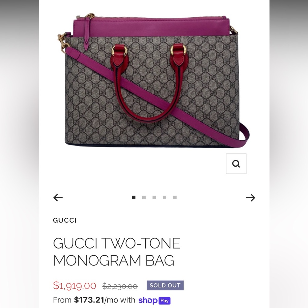 GUCCI GG MONOGRAM MOON CALFSKIN MEDIUM ZIP TOTE BEIGE, RED AND PINK - Picture 8 of 16